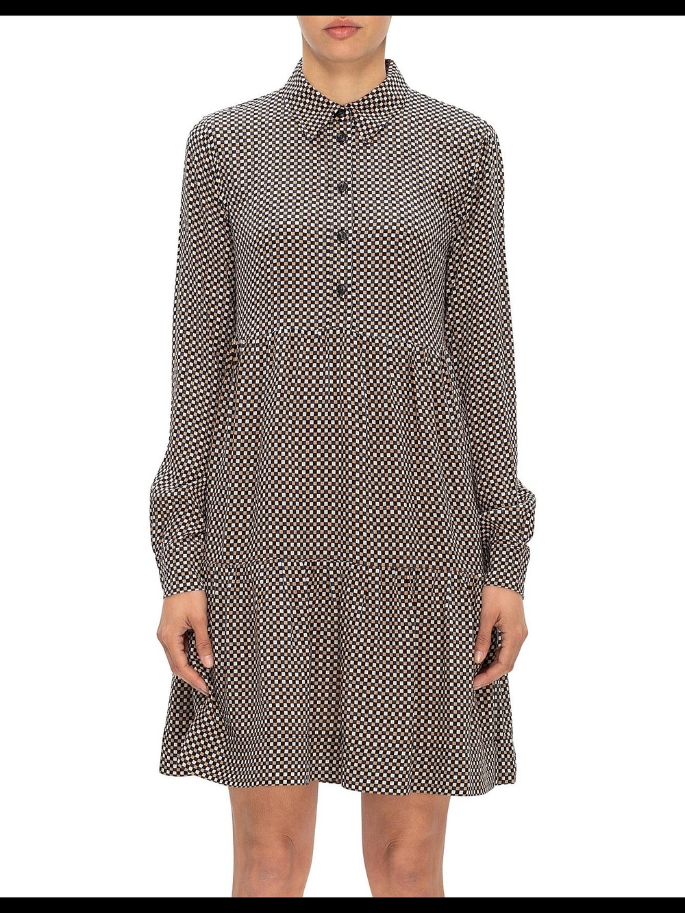 GANNI Mini Shirt Dress Check Print Button Front Ecovero Viscose